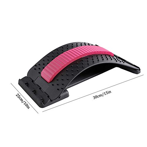 Dispositivo de Estiramiento de La Espalda, lumbar Dispositivo de Estiramiento para Alivia el Dolor de Espalda Dolor Muscular - Negro+Rosa