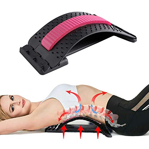 Dispositivo de Estiramiento de La Espalda, lumbar Dispositivo de Estiramiento para Alivia el Dolor de Espalda Dolor Muscular - Negro+Rosa