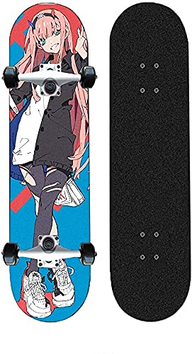 Dmxiezib Skateboard Longboards, Darling en el patrón Franxx Zero Dos patinetas estándar Professional Skateboards para Adultos Four-Wheeled Cruiser Scooter 31 Pulgadas