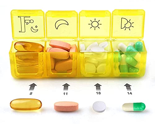 DOIMGITO / Pastillero Semanal 7 Días con 4 Tomas Diaria + 1 Cortapastillas, Pastillero 7 Días Interpretativo, 28 Compartimentos Pastillero Diario Perfecto para Viaje