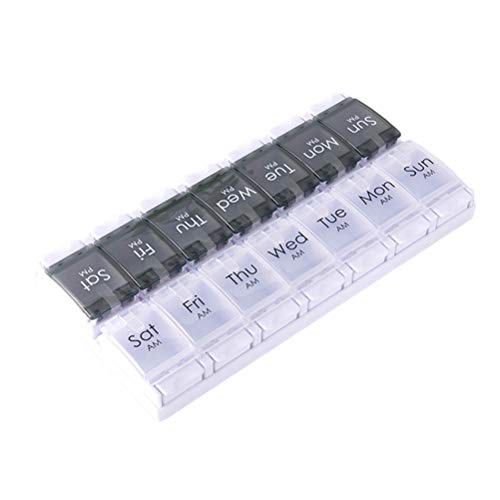 DOITOOL - 2 filas 14 compartimentos caja de medicina portátil tipo pastillero semanal