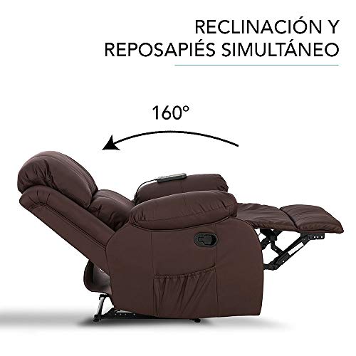 Don Descanso - Sillón Masaje Relax Calor Trevi Choco Reclinable 160º con 8 Motores Silenciosos, Calor Lumbar, Sist. Masaje 4 Zonas y Acabado en PU Anti-Cuarteo [Incluye Mando]. Ideal Gente Mayor