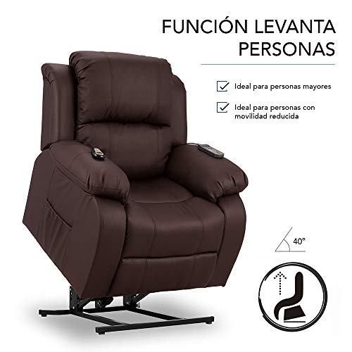 Don Descanso - Sillón Relax Eléctrico Levanta Personas Trevi Choco con Reclinación 160º, 10 Programas, Temporizador, Calor Lumbar, Sist. Masaje 4 Zonas y Acabado PU [Incluye Mando]. Ideal Gente Mayor