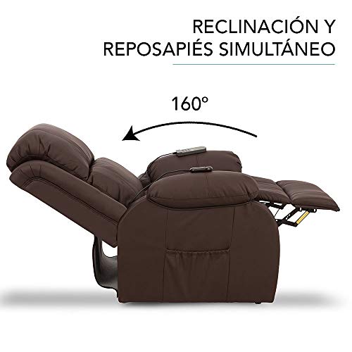 Don Descanso - Sillón Relax Eléctrico Levanta Personas Trevi Choco con Reclinación 160º, 10 Programas, Temporizador, Calor Lumbar, Sist. Masaje 4 Zonas y Acabado PU [Incluye Mando]. Ideal Gente Mayor