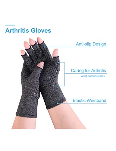 Donfri 2 pares de guantes de compresión para artritis, sin dedos, para aliviar el dolor, para juegos y escritura y para hombres y mujeres, antideslizantes, artrosis (M, negro)