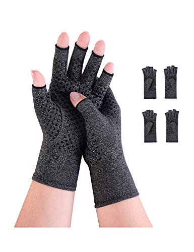 Donfri 2 pares de guantes de compresión para artritis, sin dedos, para aliviar el dolor, para juegos y escritura y para hombres y mujeres, antideslizantes, artrosis (M, negro)