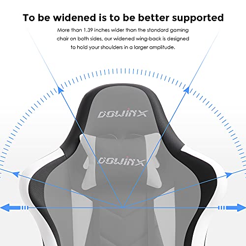 Dowinx Silla Gaming Sillón Reclinable Ergonómica para Computadora con Soporte Lumbar Masaje, sillón estilo competición Sillas Gamuza Deportes Electrónicos Cuero con Reposapiés Retráctil (Negro&Blanco)