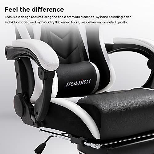 Dowinx Silla Gaming Sillón Reclinable Ergonómica para Computadora con Soporte Lumbar Masaje, sillón estilo competición Sillas Gamuza Deportes Electrónicos Cuero con Reposapiés Retráctil (Negro&Blanco)