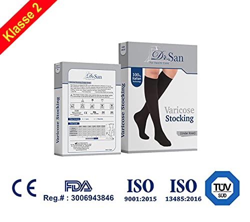 Dr. SAN® Medias de compresión médica certificadas de calidad (20-30 mmHg, 280 deniers, clase 2) para hombre y mujer – Medias de apoyo para vuelo y embarazo – Medias de compresión hasta la rodilla