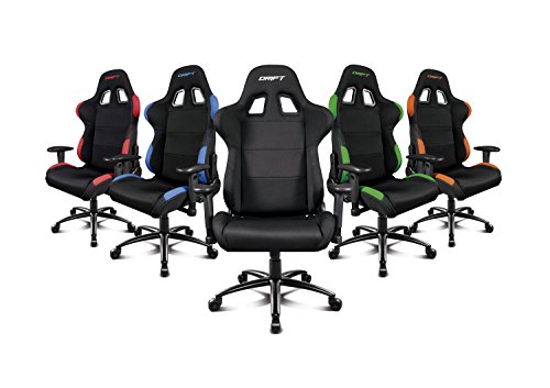 Drift DR100BO - Silla Gaming profesional, tela, reposabrazos 2D, piston clase 4, asiento basculante, altura regulable, respaldo reclinable, cojines lumbar y cervical, color negro/naranja