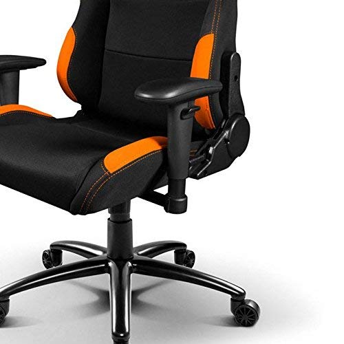 Drift DR100BO - Silla Gaming profesional, tela, reposabrazos 2D, piston clase 4, asiento basculante, altura regulable, respaldo reclinable, cojines lumbar y cervical, color negro/naranja