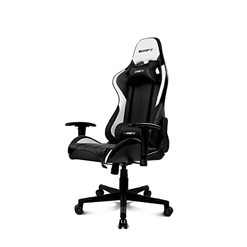 Drift DR175CARBON- Silla Gaming Profesional, Polipiel, reposabrazos Ajustables 2D, Piston Clase 4, giratoria, Mecanismo de Mariposa, cojin Lumbar y Cervical, Acabado Fibra de Carbono, Negro/Blanco