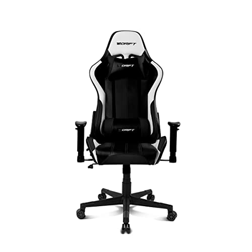 Drift DR175CARBON- Silla Gaming Profesional, Polipiel, reposabrazos Ajustables 2D, Piston Clase 4, giratoria, Mecanismo de Mariposa, cojin Lumbar y Cervical, Acabado Fibra de Carbono, Negro/Blanco