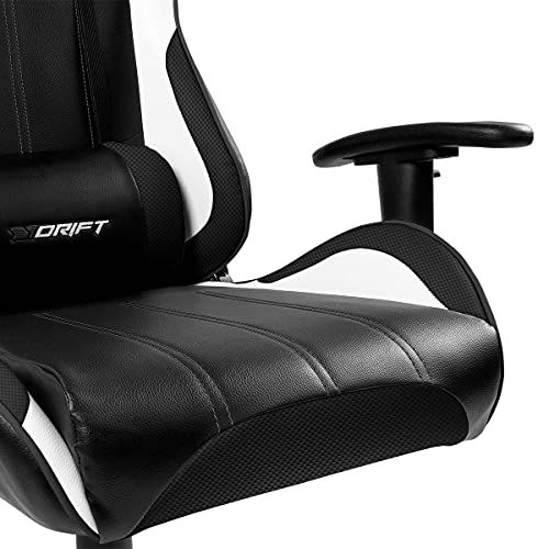 Drift DR175CARBON- Silla Gaming Profesional, Polipiel, reposabrazos Ajustables 2D, Piston Clase 4, giratoria, Mecanismo de Mariposa, cojin Lumbar y Cervical, Acabado Fibra de Carbono, Negro/Blanco