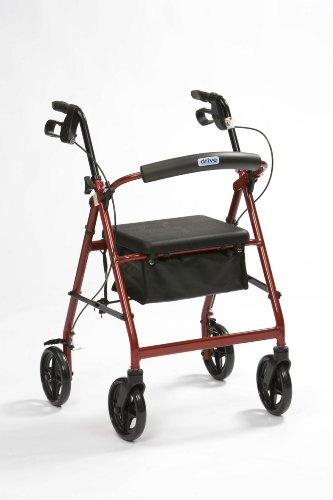 Drive Medical R8BDHA - Silla andador con ruedas (aluminio, altura ajustable), color rojo