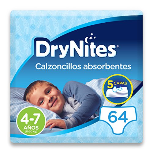 DryNites - Calzoncillos absorbentes para niño - 4 - 7 años (17-30 kg), 4 paquetes x 16 uds (64 unidades)