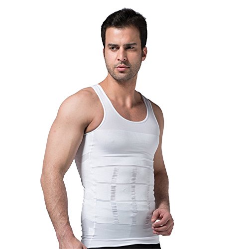 Ducomi ZEROBODYS Incredible Series - Camiseta Moldeadora Reductora de Efecto Adelgazante para Hombre - Hace la Zona Abdominal más Fina y Tónica (Blanco, L)