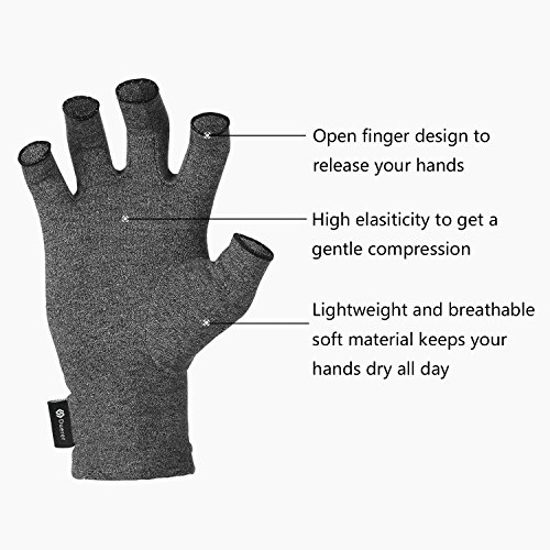 Duerer Arthritis Gloves, guantes de compresión mujeres y hombres alivian el dolor de reumatoide, RSI, túnel carpiano, guantes de mano para el trabajo diario (Gris, M)