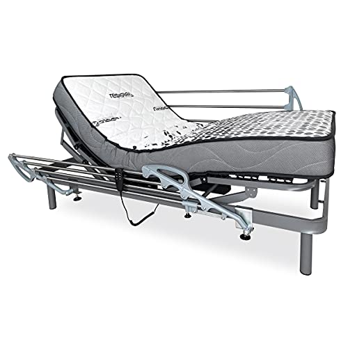 Duérmete Online Pack Cama Eléctrica Articulada Reforzada Ergomedic Pro + Colchón Viscoelástico Dorsal Plus + Barandillas INOX, Gris Antracita, 80x190