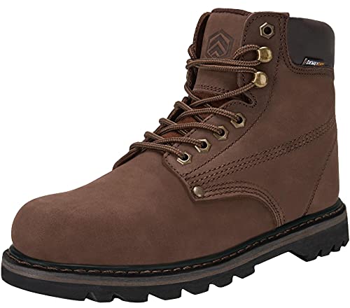 DURA-ANTISKID Botas de Trabajo para Hombre Reforzada Punta Suave Botas de Seguridad Impermeable Calzado de Trabajo (café,44EU)