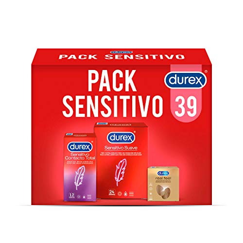 Durex Pack Preservativos Sensitivo Suave + Sensitivo Contacto Total + Real Feel Sin Latex - 39 condones