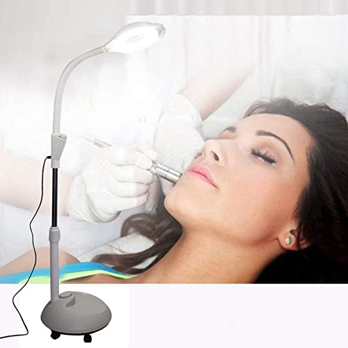 DXMGZ 8X Lámpara de Aumento en la Cabeza del Soporte Lámpara Estética Lupa Pie para Bordado Rueda Luz de Día Neón Lupa Médica Luz LED Fría para Laboratorios y Esteticistas Lámpara Pie Sin Sombras