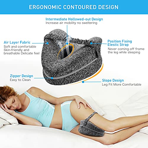 Dyroe Almohadas posicionadoras de Pierna con 2 Fundas,Almohadas ergonómicas para Dormir Laterales,Almohada de Espuma viscoelástica ,Mejor para Pierna, Espalda, y Rodilla Pain