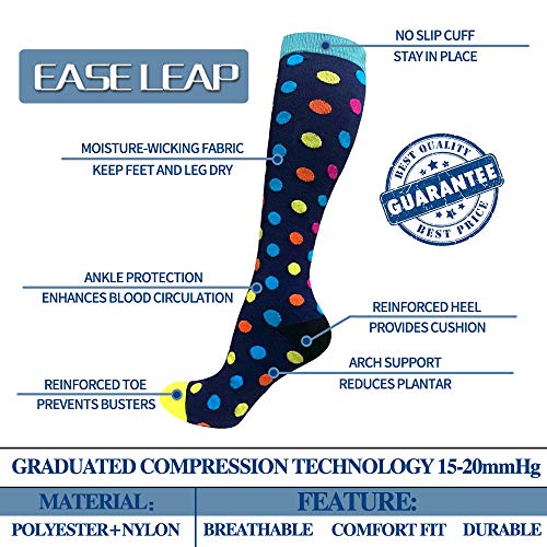 EASE LEAP Medias de Compresión Gradual para Hombres y Mujeres (15-20 mmHg) Ideal Calcetines para Deportivas Ejercicio (Set 8,L/XL)