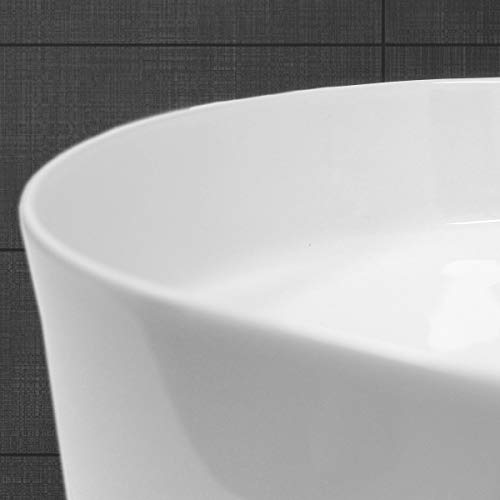 ECD Germany Lavabo de Baño Ø 355 x 120 mm Lavadero de Encimera Material Cerámico Blanco Redondo Fregadero de Aseo Cascada Estilo Moderno y Elegante Sanitario Sobremesa Lavamanos con Juego de Drenaje