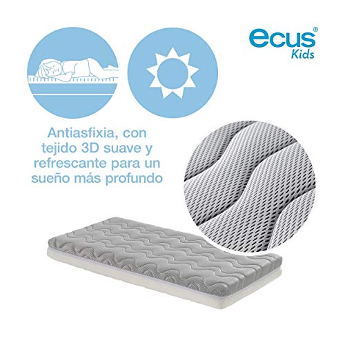 Ecus Kids Colchón de Cuna Antiahogo Oxsi, Blanco/Gris, 117 x 57 x 12