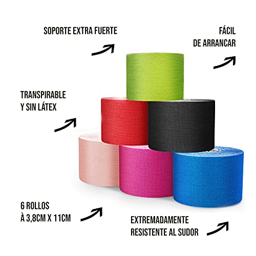 Effekt Manufaktur [5m x 5cm] Kinesiotapes en muchos colores I Kinesiology Tape waterproof & elastic I Extra strong Kinesio Tape (6 rolls set)