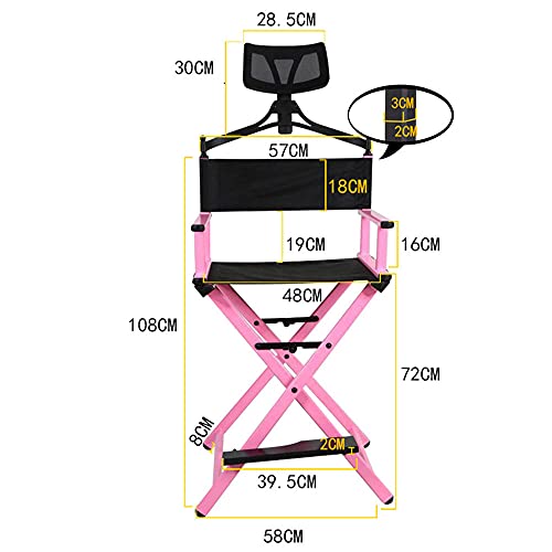 EIU Silla profesional de maquillaje, silla plegable de belleza, silla alta portátil, silla de maquillaje de aluminio con reposacabezas y sillas de spa (color rosa)