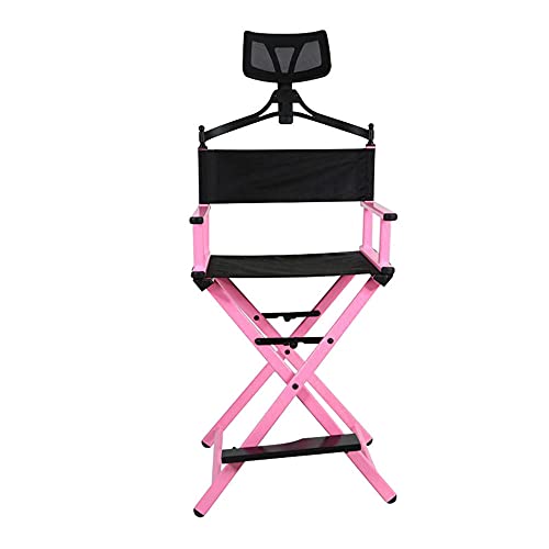 EIU Silla profesional de maquillaje, silla plegable de belleza, silla alta portátil, silla de maquillaje de aluminio con reposacabezas y sillas de spa (color rosa)