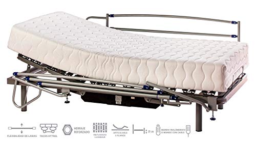 ekamia - Cama Articulada Eléctrica Eris con Colchón Luka y Barandillas - 105cm x 190cm, Mando con Cable