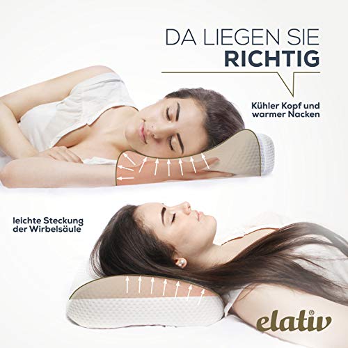 Elativ Almohada ortopédica de recuperación cervical HWS | La suave estiramiento actúa contra el dolor de cuello, espalda y hombros | Para dormir de lado y de espalda | Fabricado en Austria