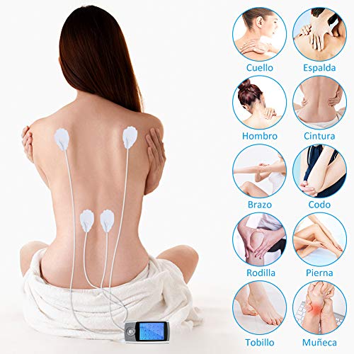 Electroestimulador Digital Portatil, 16 Modos 6 Pads 2 Canales Estimulador Muscular Recargable Masajeador Electro para Alivio del Dolor de Cervical/Piernas/Abdominal/Espalda/Cuello