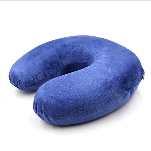 Emorias 1 Pcs Almohada de Cuello Suave Algodón de Memoria Cojin Cervical Viaje Soporte de Cuello Coche Avion Reposa Cabeza Travel Accesorios - Azul