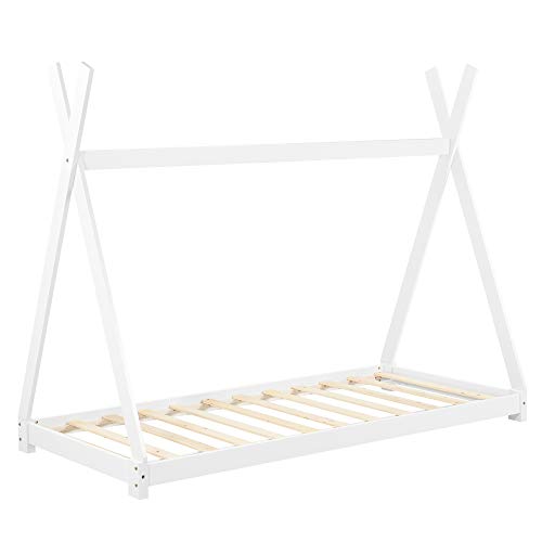 [en.casa] Cama para niños pequeños Cama Infantil 200 x 90cm Estructura Tipi de Madera Pino Blanco Mate