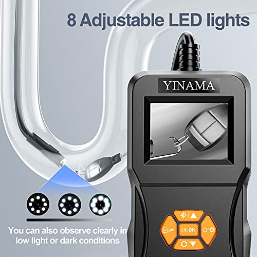 Endoscopio Industrial, YINAMA Boroscopio de Pantalla IPS de 2,4 pulgadas, Cámara de Inspección IP67 a Prueba De agua, Con 8 luces LED, Cable Semirrígido (5M)