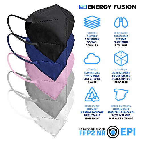 ENERGY FUSION Mascarilla FFP2 colores surtido , Homologada, Certificación CE libre de grafeno (1-MULTICOLOR)