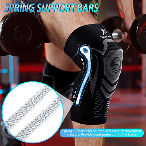 ENONEO Rodillera Ligamentos 2 Piezas Transpirable y Antideslizante Vendaje de Rodilla Hombre y Mujer Rodilleras Deportiva Compresion para Voleibol, Correr, Crossfit, Bicicleta(Gris L)