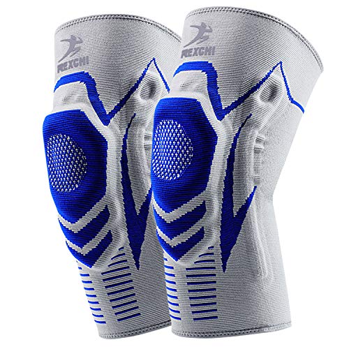 ENONEO Rodillera Ligamentos 2 Piezas Transpirable y Antideslizante Vendaje de Rodilla Hombre y Mujer Rodilleras Deportiva Compresion para Voleibol, Correr, Crossfit, Bicicleta(Azul L)