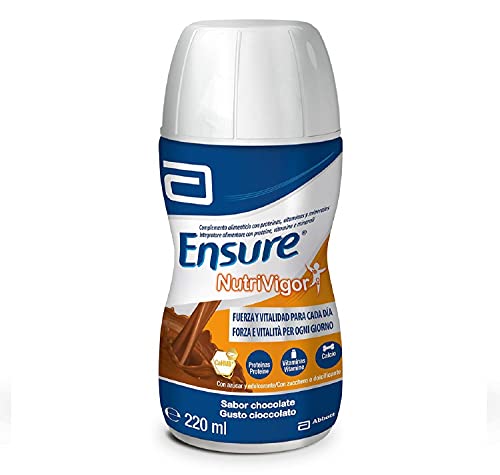 Ensure Nutrivigor - Complemento Alimenticio para Adultos, con HMB, Proteínas, Vitaminas y Minerales, como el Calcio - Sabor Chocolate - Pack de 4 Botellas x 220 ml