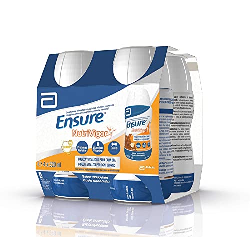 Ensure Nutrivigor - Complemento Alimenticio para Adultos, con HMB, Proteínas, Vitaminas y Minerales, como el Calcio - Sabor Chocolate - Pack de 4 Botellas x 220 ml