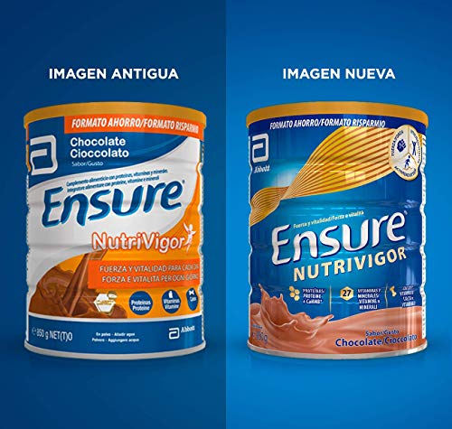 Ensure Pack de 2 NutriVigor Complemento Alimenticio con Proteínas, Vitaminas y Minerales, Sabor Chocolate - 850 gr + 400 gr