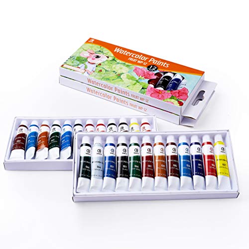 ESENG® Premium 12 Tubos de Pintura Acuarela 12ml, Watercolours set tube FRUIT WP-12, para principiantes, aficionados, profesionales y artistas.