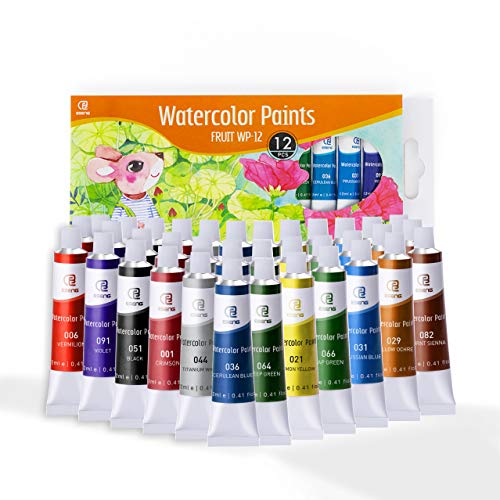 ESENG® Premium 12 Tubos de Pintura Acuarela 12ml, Watercolours set tube FRUIT WP-12, para principiantes, aficionados, profesionales y artistas.