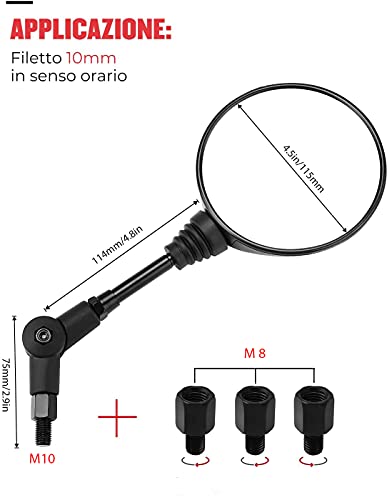 Espejo retrovisor universal plegable homologado para motocicleta, hecho de aluminio, rosca M10, para modelos Street Bike, Sport Bike, Cruiser, ciclomotor