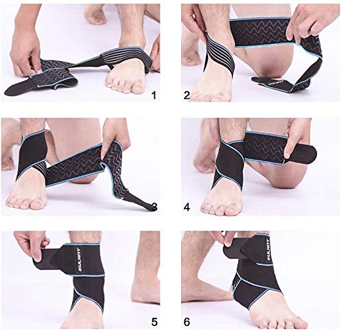 EULANT Elástica Tobillera para Esguince, Vendaje Tobillera 1 Par, Ajustable Protecciones para los Pies con Rayas de Silicona Antideslizante, 85cm, Negro/Azul