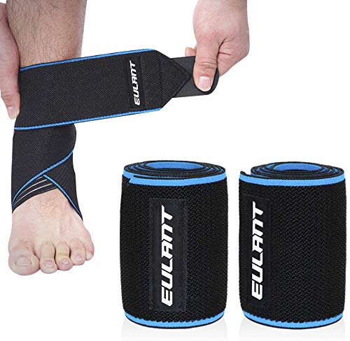 EULANT Elástica Tobillera para Esguince, Vendaje Tobillera 1 Par, Ajustable Protecciones para los Pies con Rayas de Silicona Antideslizante, 85cm, Negro/Azul